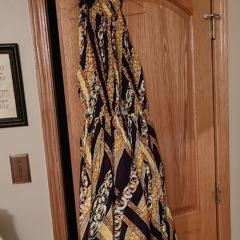 Black and Gold Halter Maxi Sundress